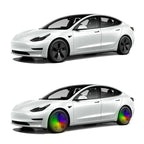 LED Wheel Light Covers for Tesla Center Caps - Compatible with Model S/3/X/Y (Set of 4) - Kinetic Lighting for Enhanced Safety and Style Rainbow Common to All Models