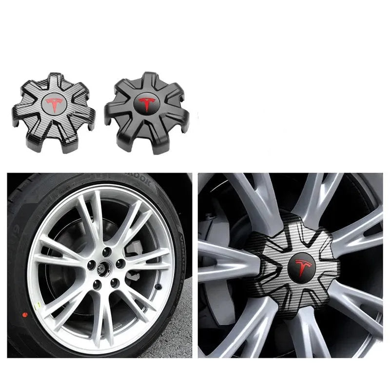 Tesla Model Y Center Caps for 19-inch Wheels - ABS & Aluminum Alloy Hub Cover Kit with Integrated Lug Nut Covers