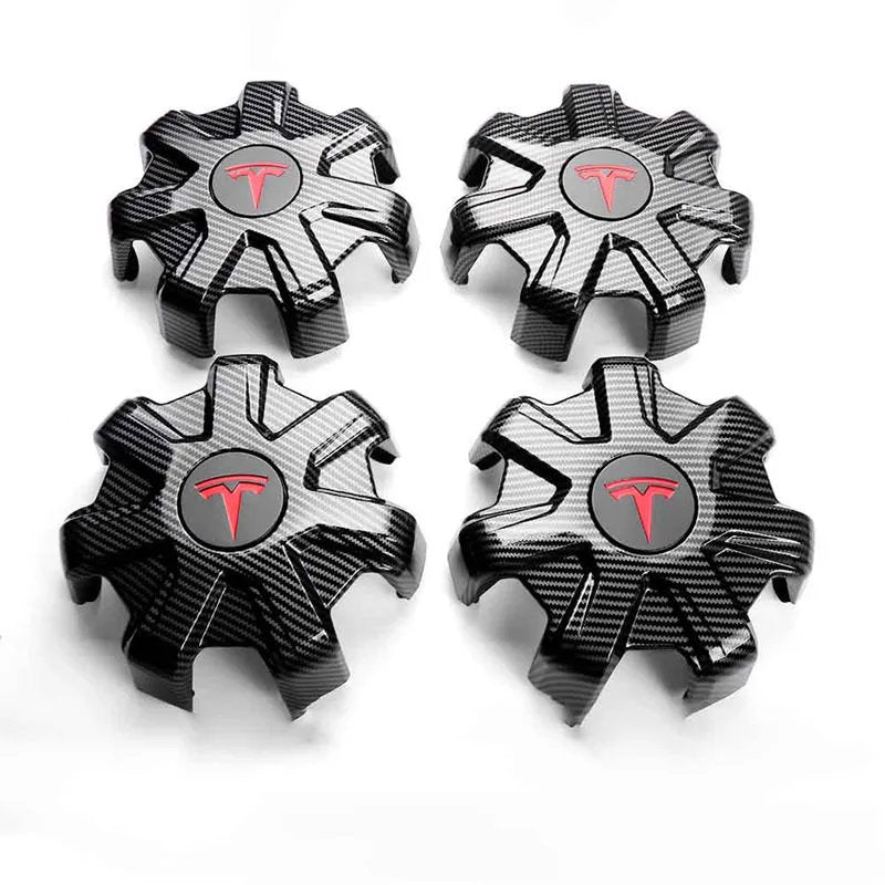 Tesla Model Y Center Caps for 19-inch Wheels - ABS & Aluminum Alloy Hub Cover Kit with Integrated Lug Nut Covers Carbon Fiber Black Model Y 19 inch