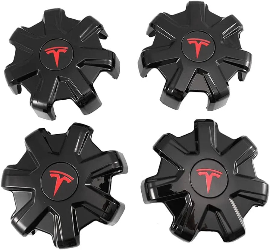 Tesla Model Y Center Caps for 19-inch Wheels - ABS & Aluminum Alloy Hub Cover Kit with Integrated Lug Nut Covers Bright Black Model Y 19 inch