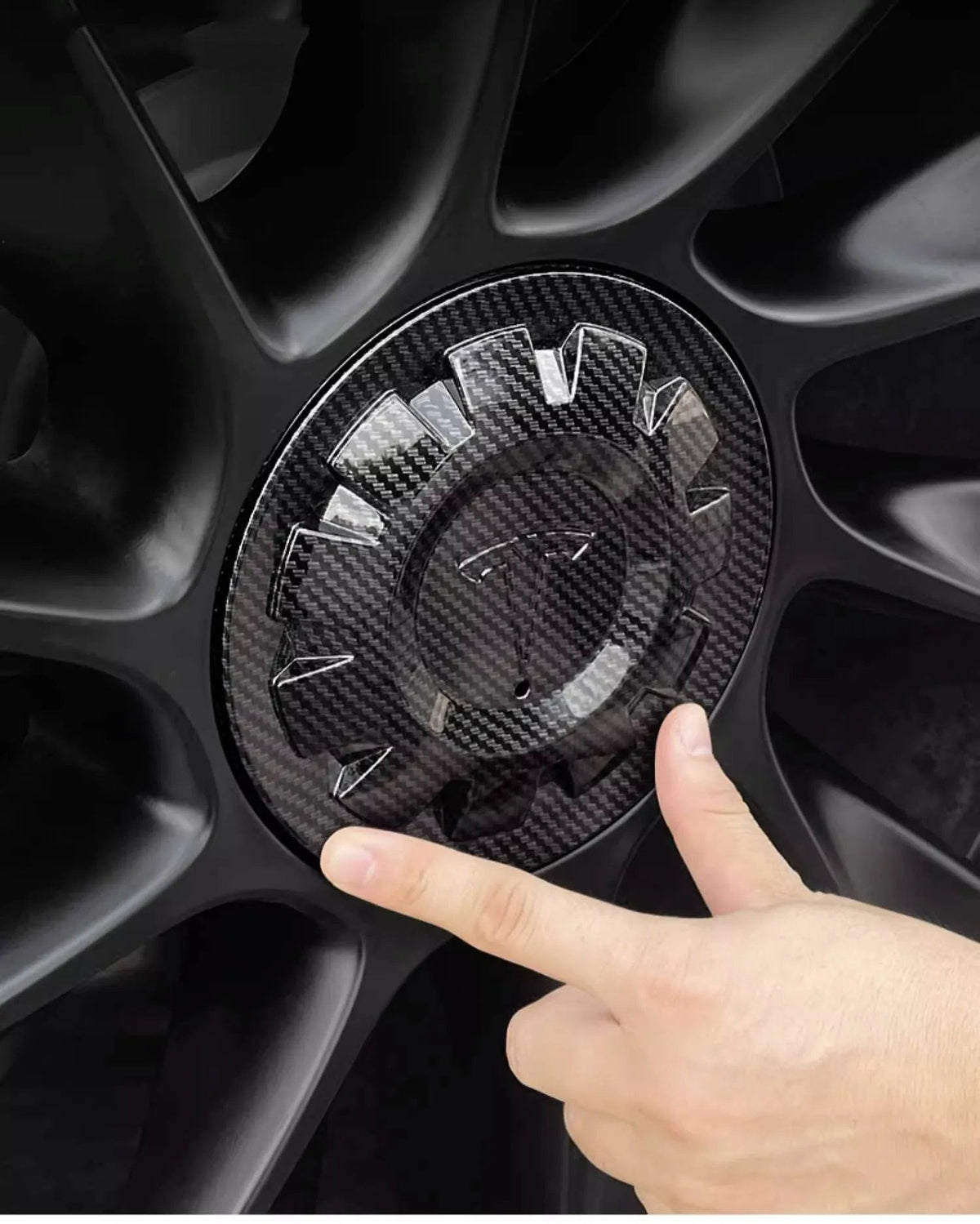 Tesla Wheel Center Cap - Floating Emblem Hub Caps for Model Y 20/21 inch OEM Wheels, Satin Black ABS Cover