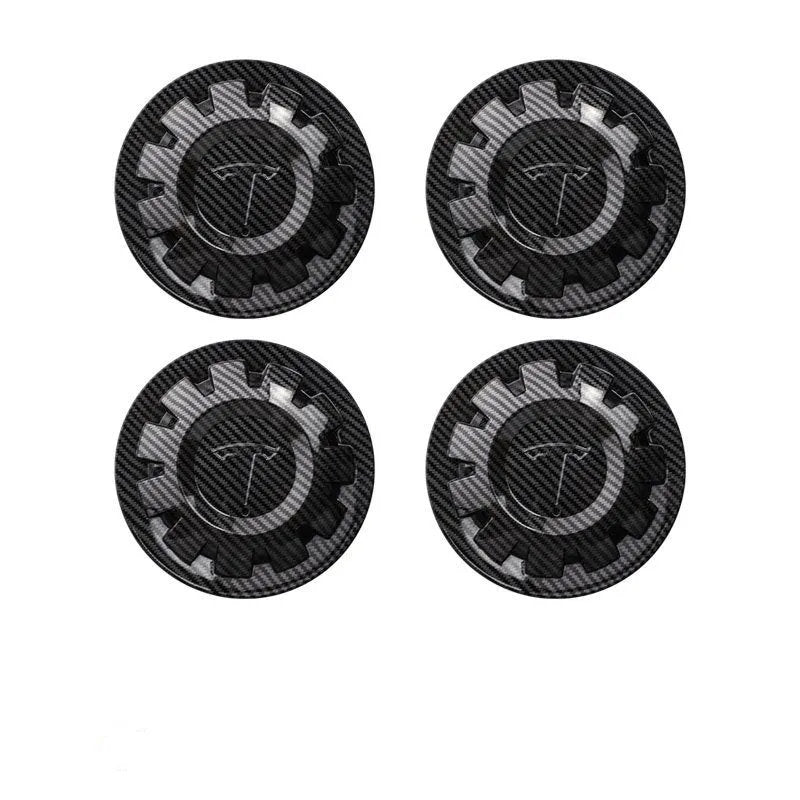 Tesla Wheel Center Cap - Floating Emblem Hub Caps for Model Y 20/21 inch OEM Wheels, Satin Black ABS Cover Carbon Fiber Pattern 20" 21"-inch