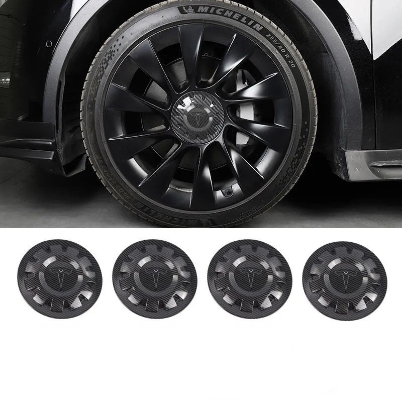 Tesla Wheel Center Cap - Floating Emblem Hub Caps for Model Y 20/21 inch OEM Wheels, Satin Black ABS Cover