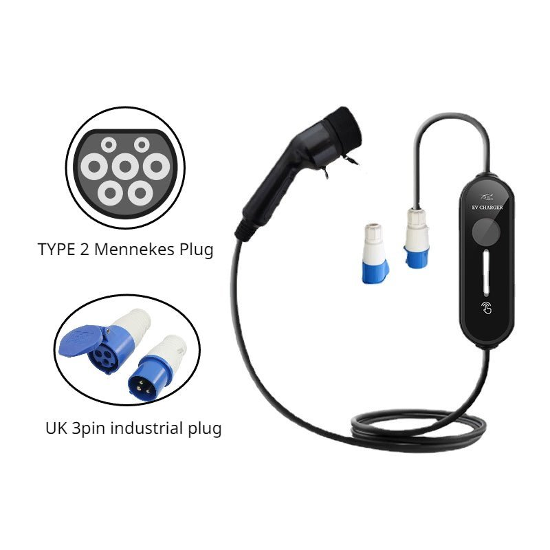 TYPE 2 Mennekes Level 1 Electric Vehicle (EV) Charger UK 3pin industrial plug