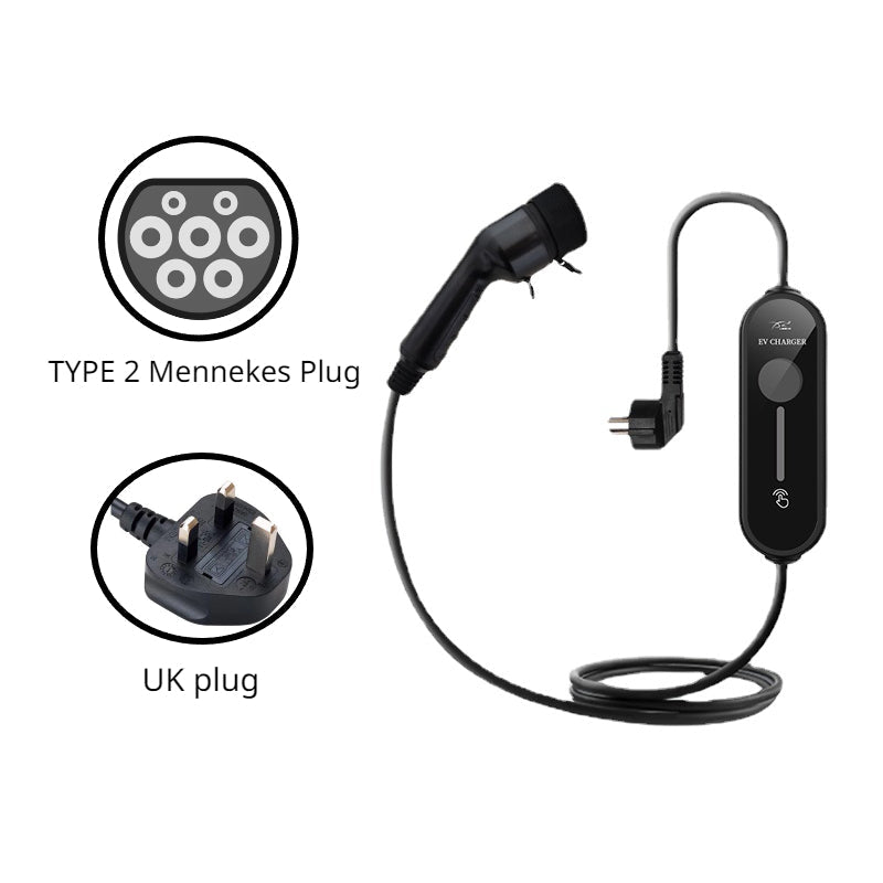 TYPE 2 Mennekes Level 1 Electric Vehicle (EV) Charger UK plug